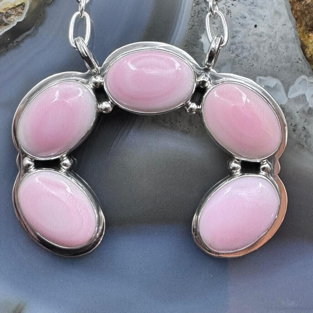 Native American Sterling Silver 5 Oval Pink Conch Naja Pendant W/Chain For Women - Picture 5 of 10